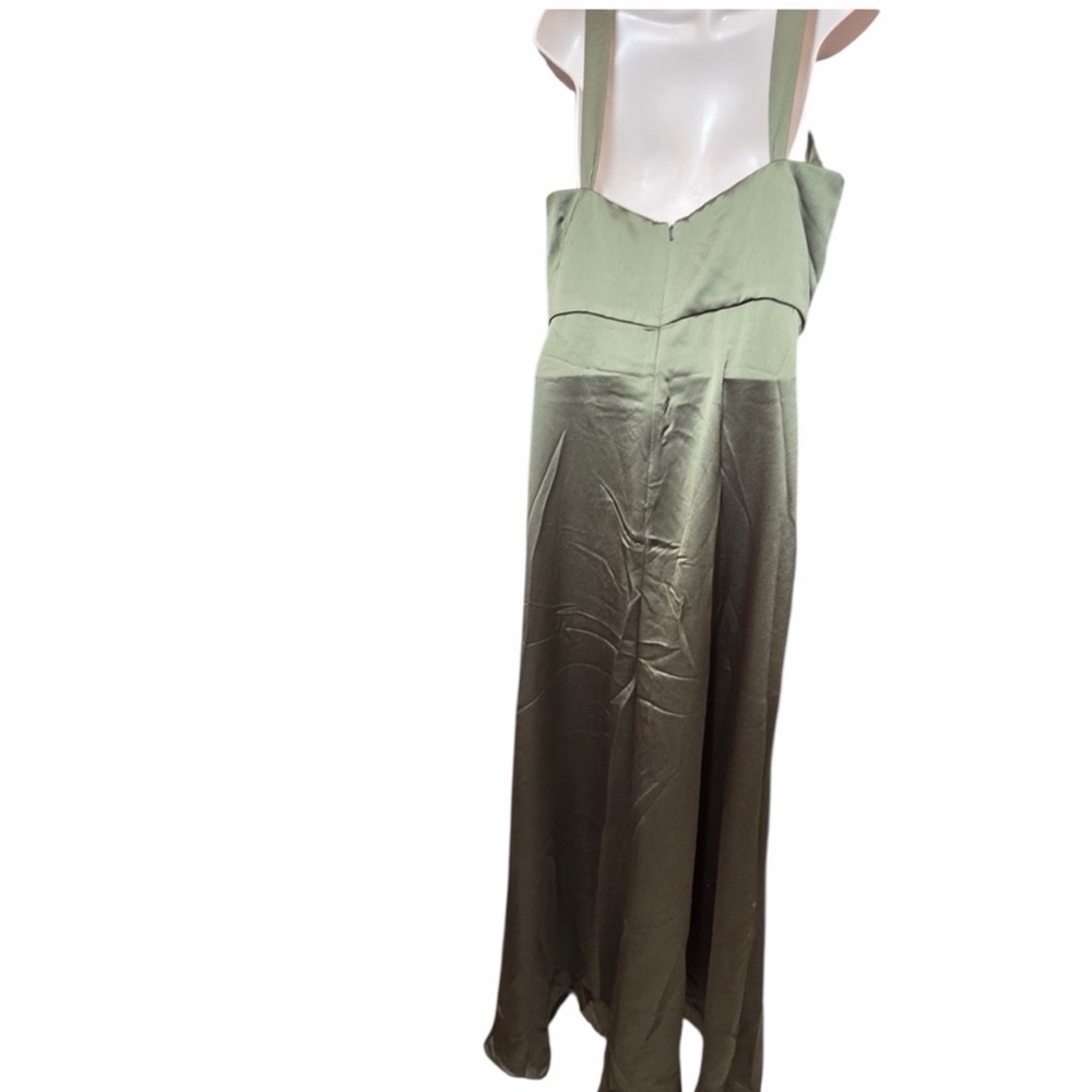 NWT JENNY YOO Gina Dress Luxe Satin In Olive Women’s Size 16 6417 - Picture 5 of 11